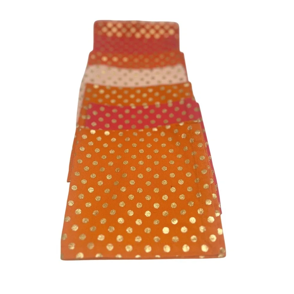 Napkin Set Multicolor Orange Pink Metallic Gold Polka Dot Summer Table Decor 7pc